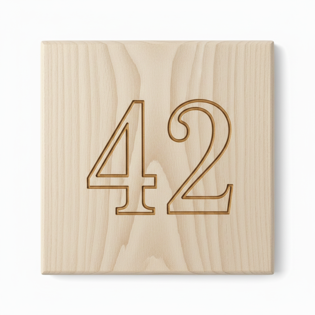 Pale European oak square plaque with number 42 engraved