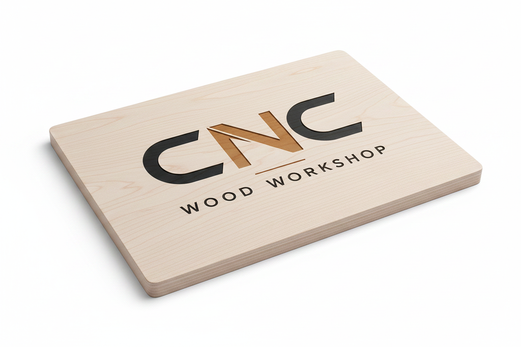 Ash wood plaque with CNC Wood Workshop logo engraved